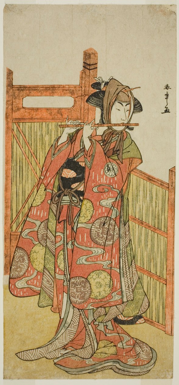 Aktor Segawa Kikunojo III jako Kojoro-gitsune przebrany za kwiaciarnię Okiku w sztuce Mure Takamatsu Yuki no Shirahata, wystawionej w Teatrze Ichimura w jedenastym miesiącu 1780 autorstwa Katsukawa Shunsho