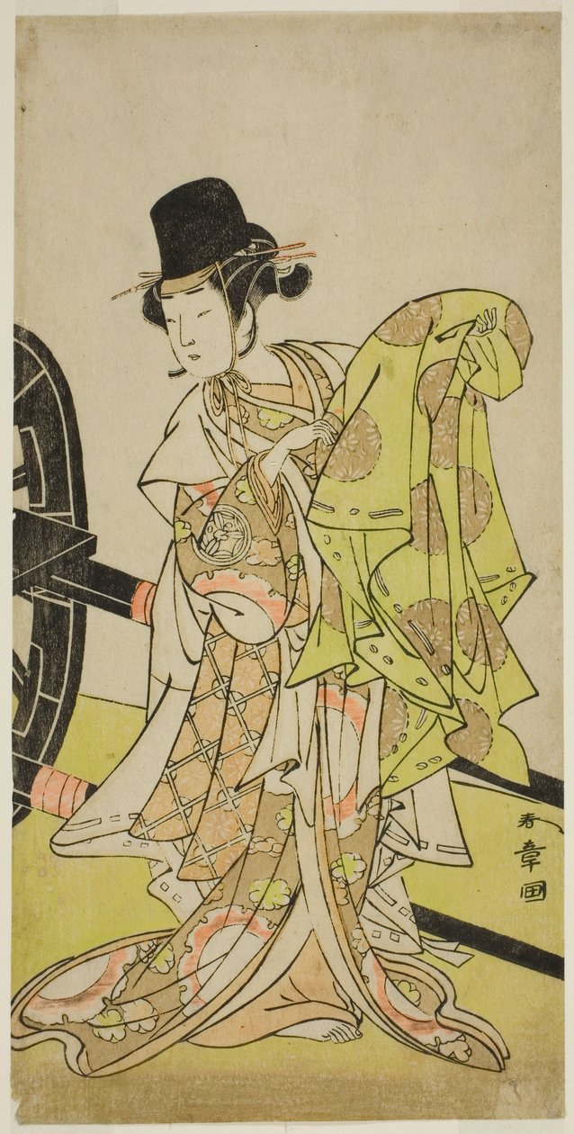 Aktor Yamashita Kinsaku II jako Tsukimasu, działając jako Sakura-maru, w sztuce Miya-bashira Iwao no Butai, wystawionej w Teatrze Morita w siódmym miesiącu 1773 autorstwa Katsukawa Shunsho