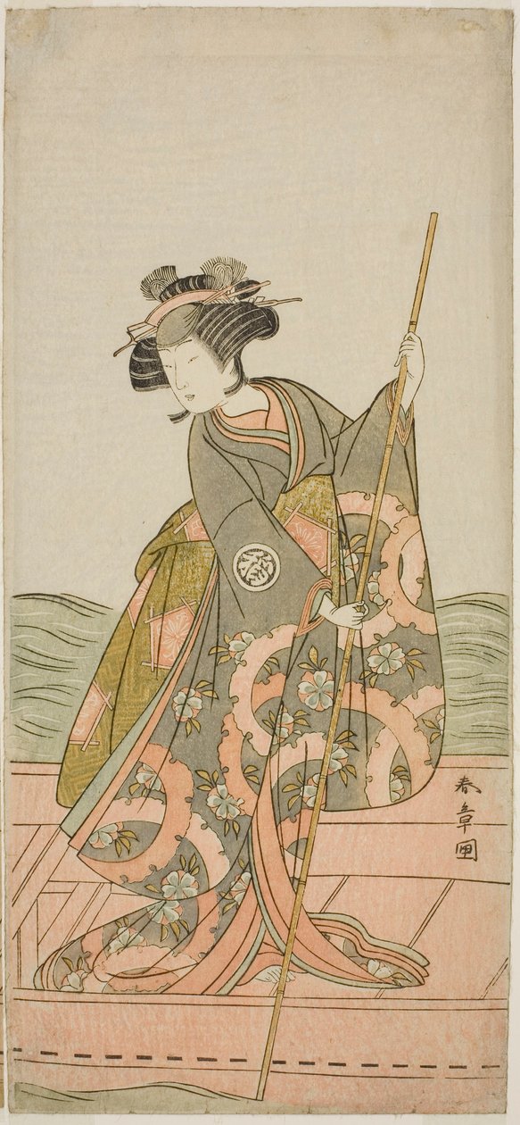 Aktor Yoshizawa Iroha I jako księżniczka Yosooi (Yosooi Hime) w sztuce Kikujido Shuen no Iwaya, wystawionej w Teatrze Morita w jedenastym miesiącu, 1775 autorstwa Katsukawa Shunsho