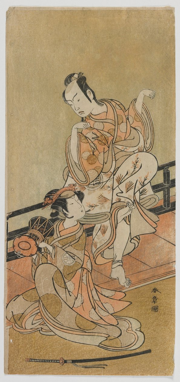 The Actors Arashi Sangoro II as Tadanobu and Segawa Kikunojo III as Shizuka Gozen in the Play Yoshitsune and the Thousand Cherry Trees, Edo period autorstwa Katsukawa Shunsho