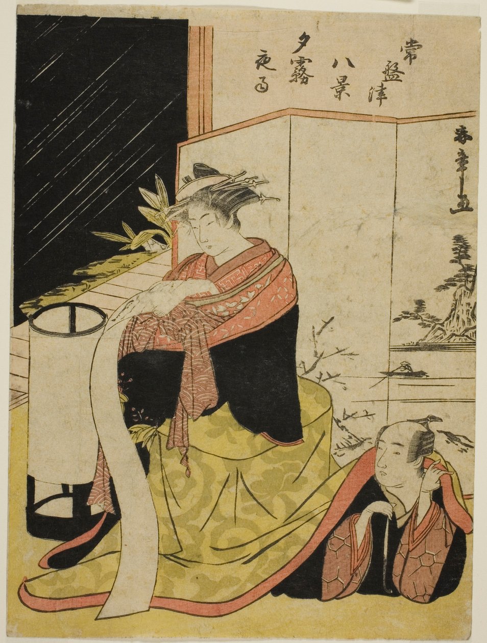 Kurtyzana Yugiri i jej kochanek Fujiya Izaemon, z serii „Tokiwazu Hakkei” autorstwa Katsukawa Shunsho