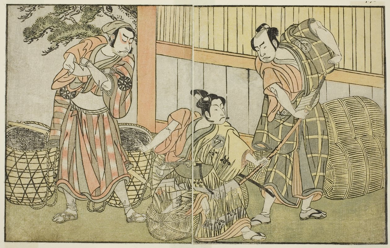 Sztuka Kuni no Hana Ono no Itsumoji, wystawiona w teatrze Nakamura w jedenastym miesiącu, ok. 1772 r. (drzeworyt) autorstwa Katsukawa Shunsho