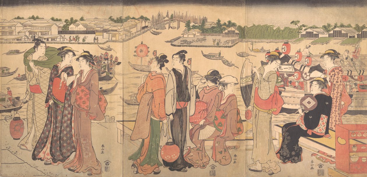 Festiwal nad rzeką Sumida, koniec XVIII wieku. autorstwa Katsukawa Shunzan