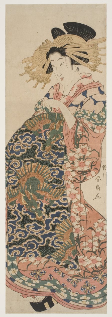 Smok Obi (drewnodruk) autorstwa Katsukawa Shunzan