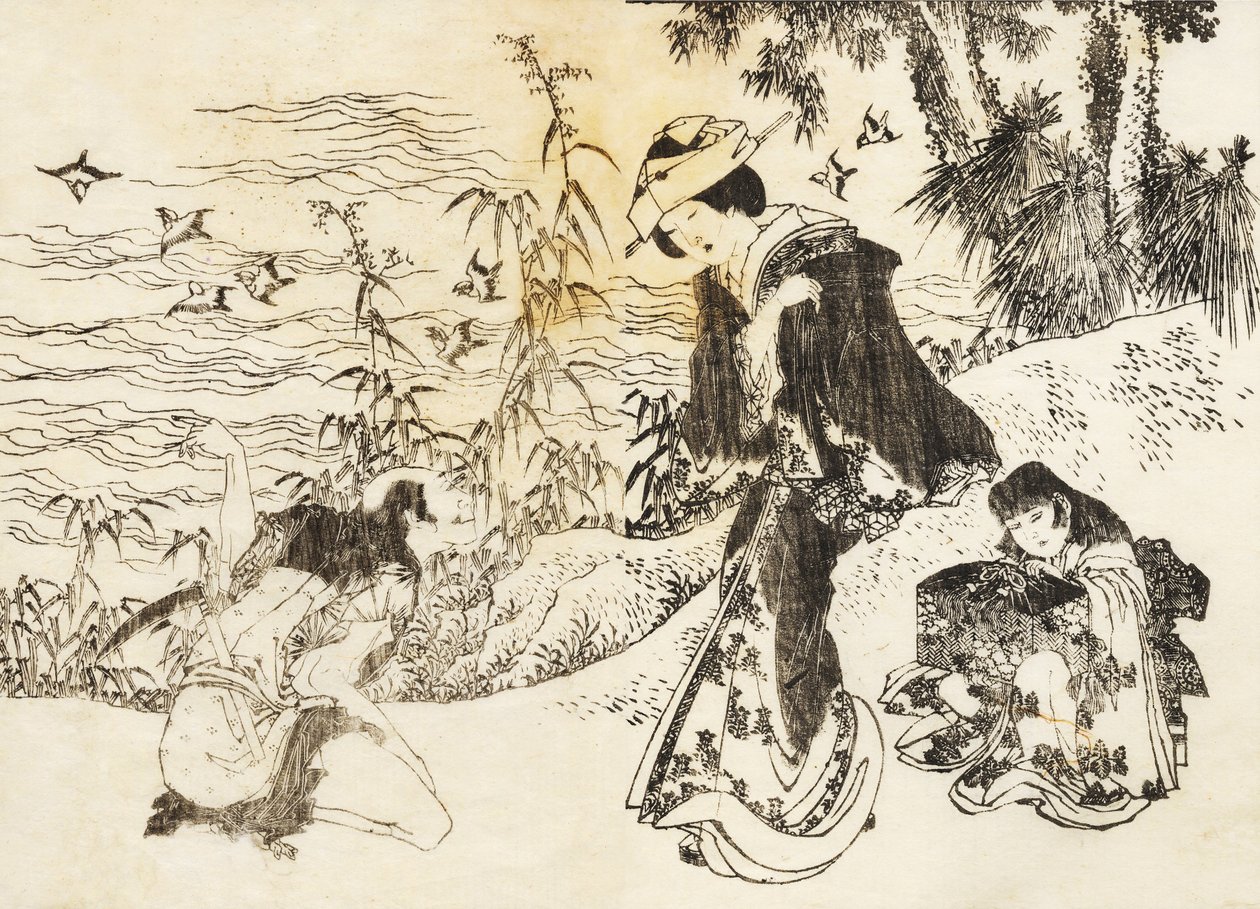Panna młoda jest w drodze ze swoją pokojówką autorstwa Katsushika Hokusai