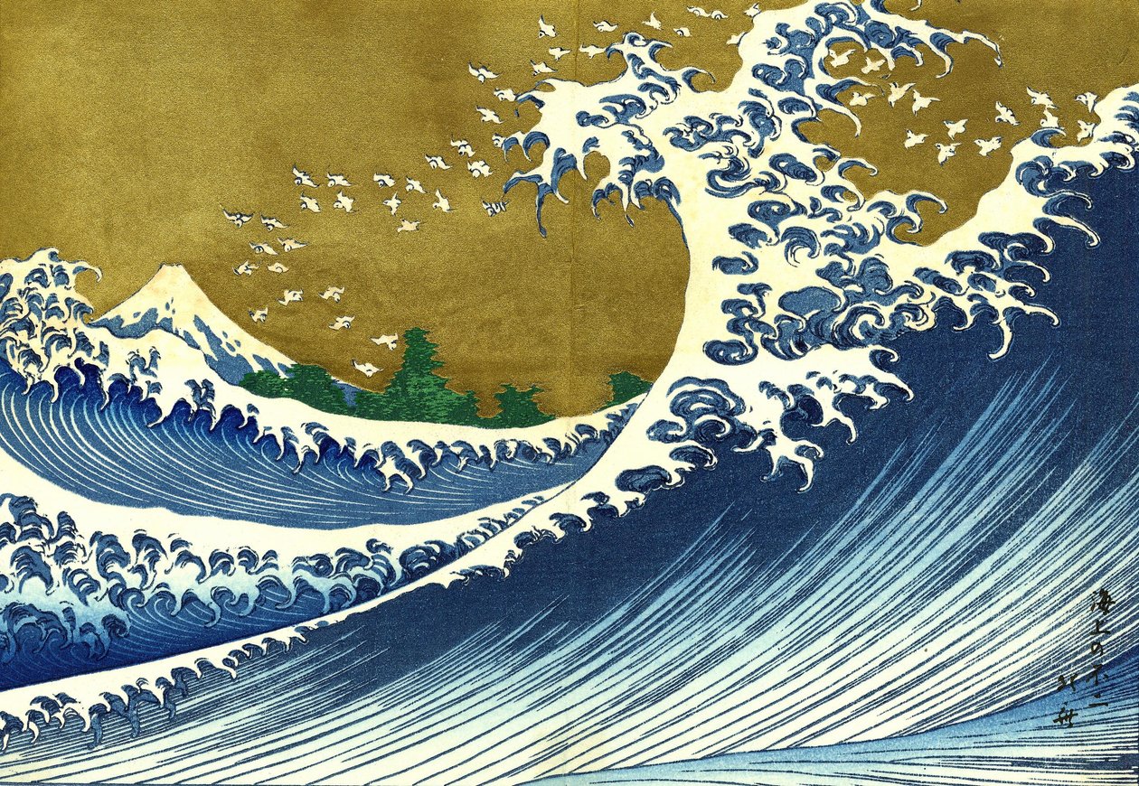 Kolorowa wersja Wielkiej fali autorstwa Katsushika Hokusai