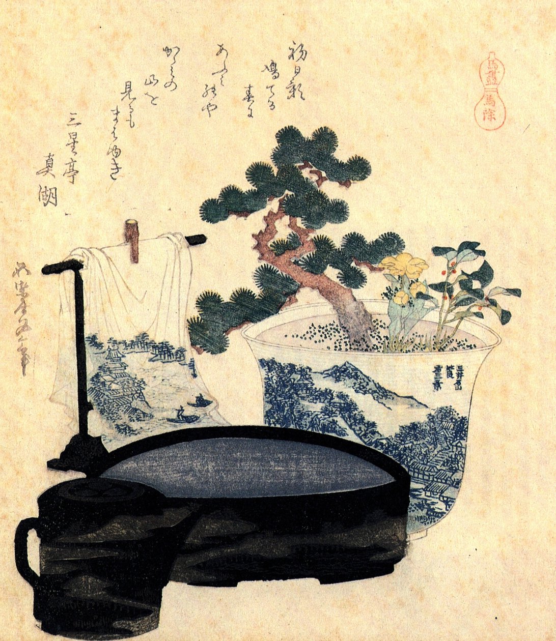 Umywalka lakierowana i dzbanek autorstwa Katsushika Hokusai