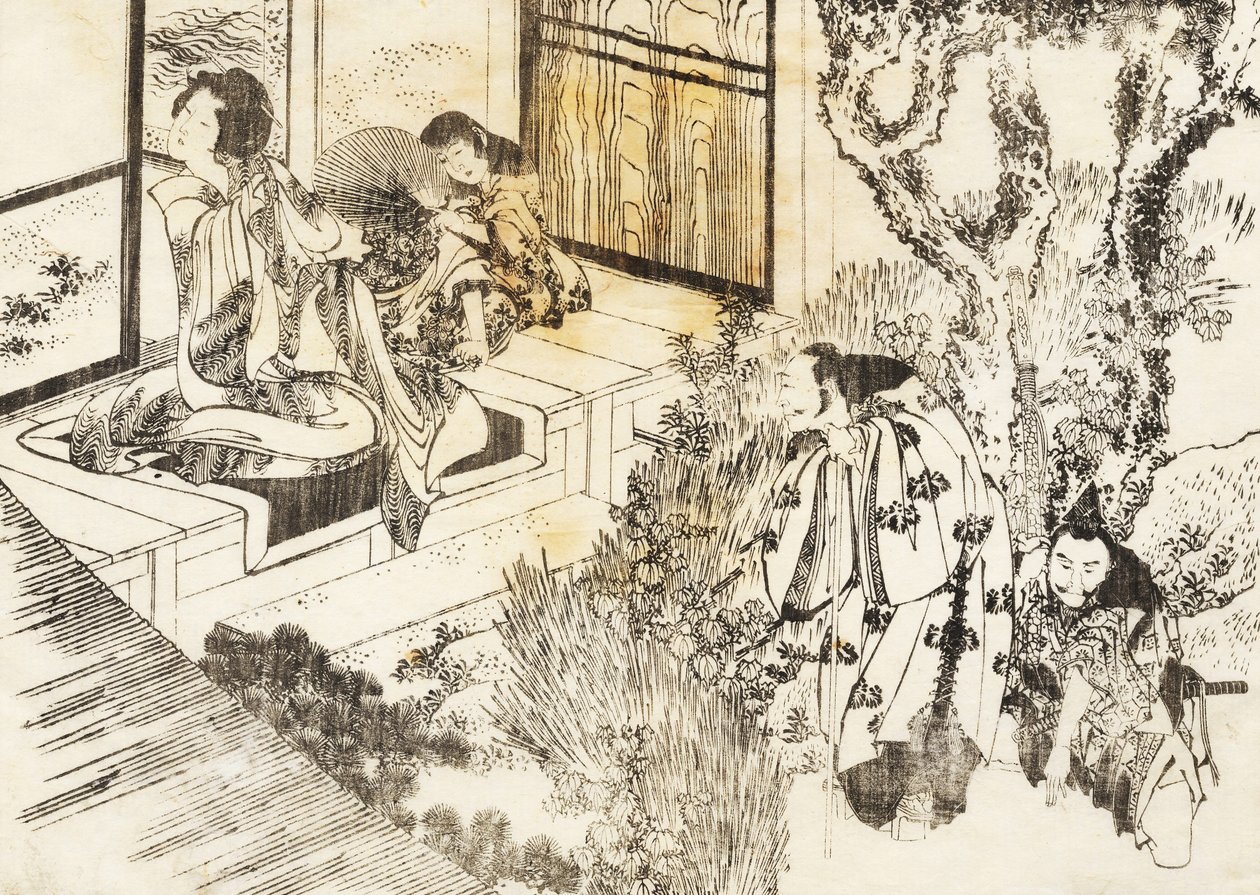 Mężczyzna patrzy na piękną kobietę autorstwa Katsushika Hokusai
