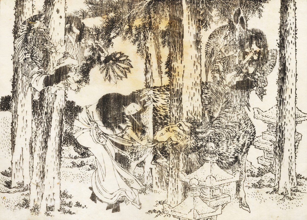 Kobieta wykonuje rytualną ceremonię przeklinania autorstwa Katsushika Hokusai