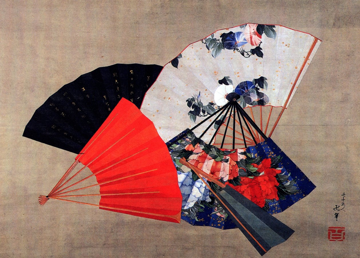 Pięciu fanów autorstwa Katsushika Hokusai