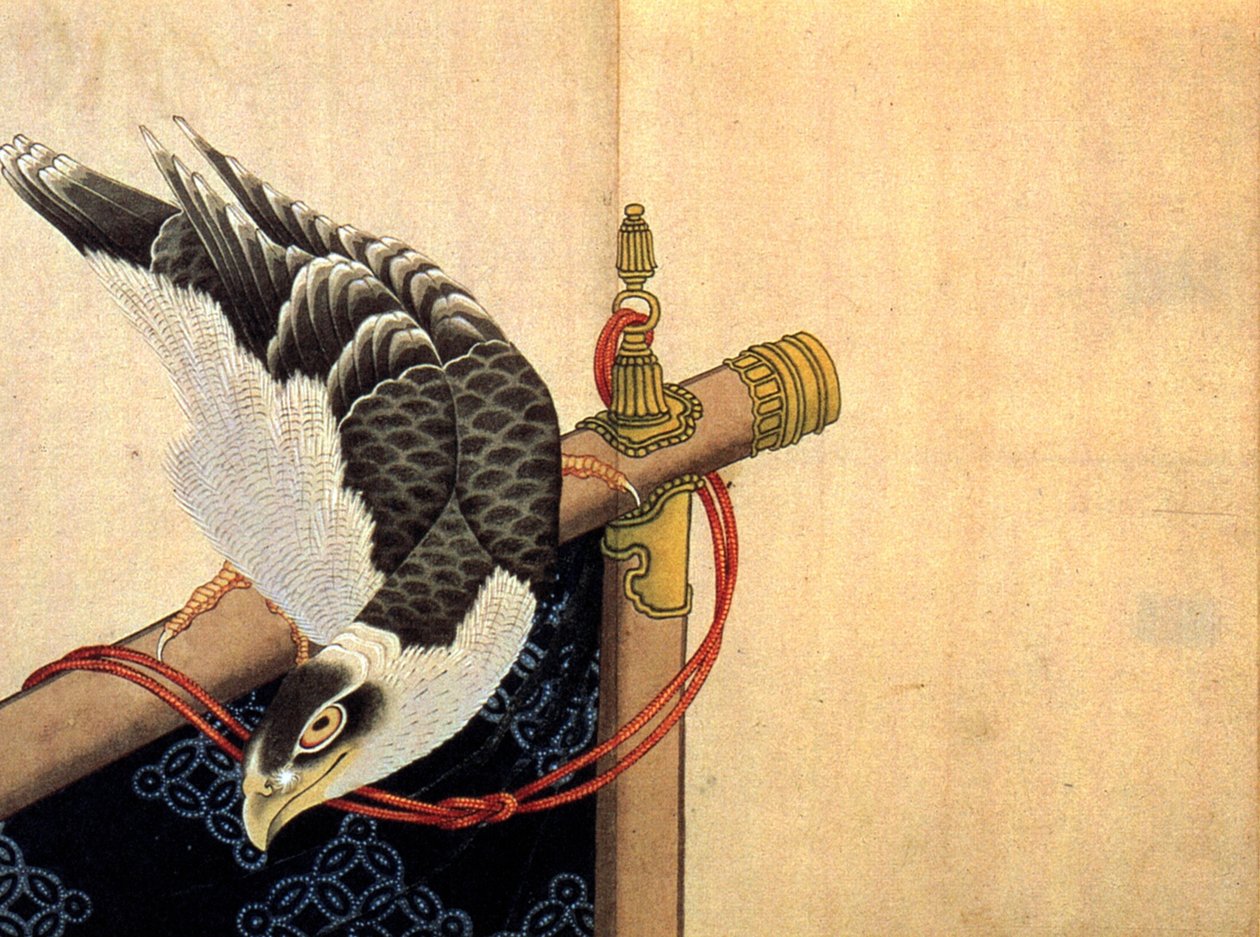 Jastrząb na uroczystym stoisku autorstwa Katsushika Hokusai