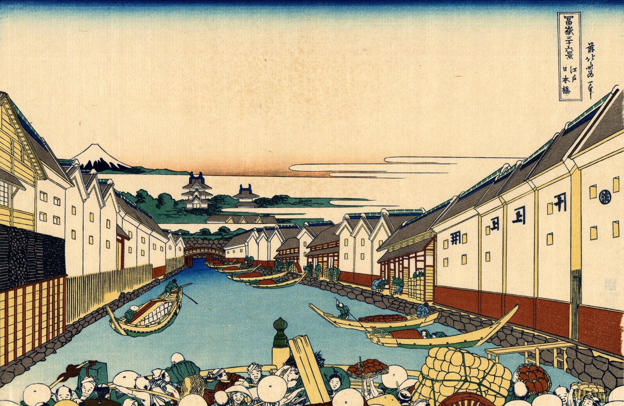 Nihonbashi b Członek nauki Edo autorstwa Katsushika Hokusai