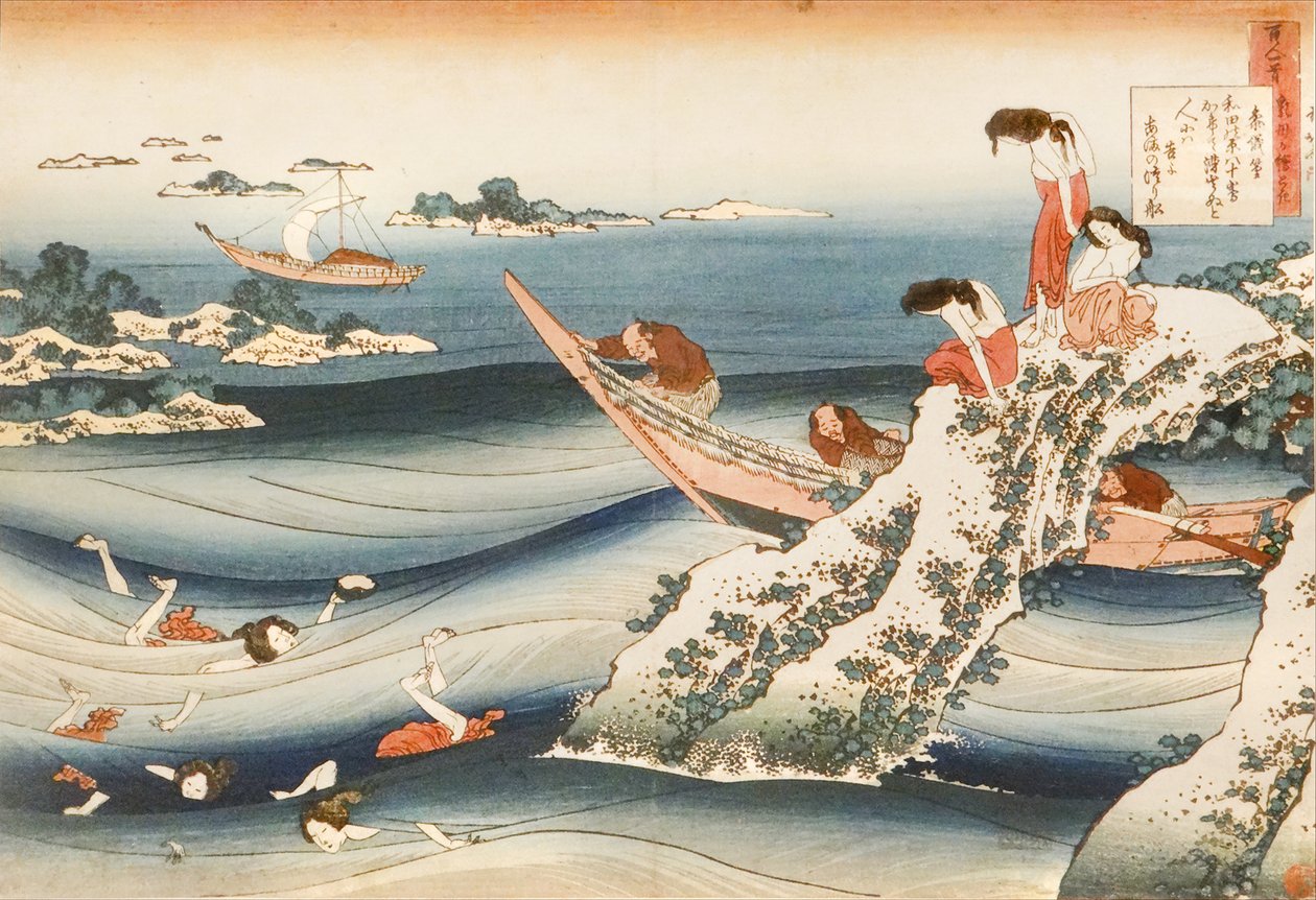 Sangi no Takamura, śpiące pêcheuse autorstwa Katsushika Hokusai