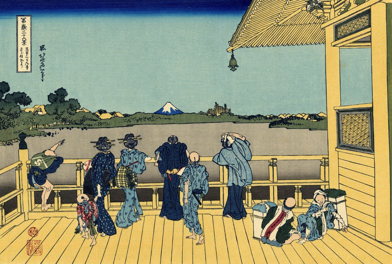 Sala Sazai - Świątynia Pięciuset Rakan autorstwa Katsushika Hokusai
