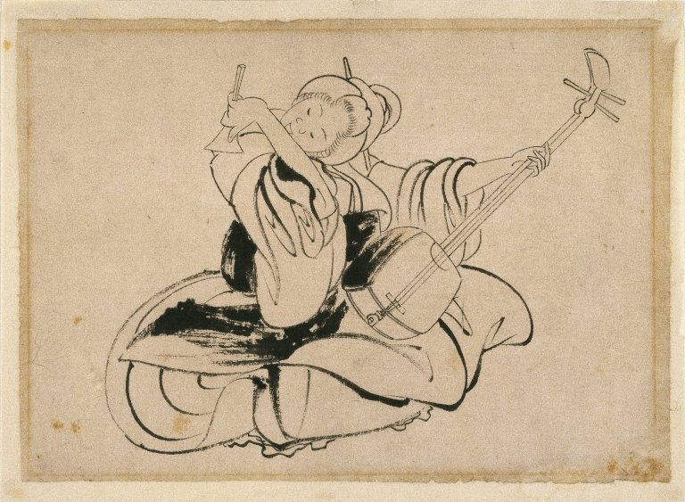 Siedząca kobieta z Shamisen autorstwa Katsushika Hokusai