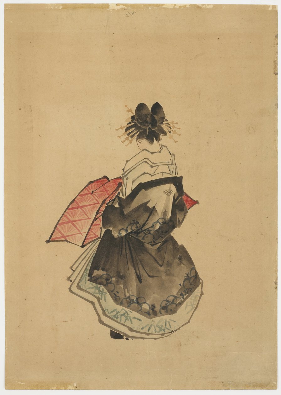 Elegancka piękność (An Oiran), ok. 1850 (tusz i kolor na papierze) autorstwa Katsushika (school of) Hokusai