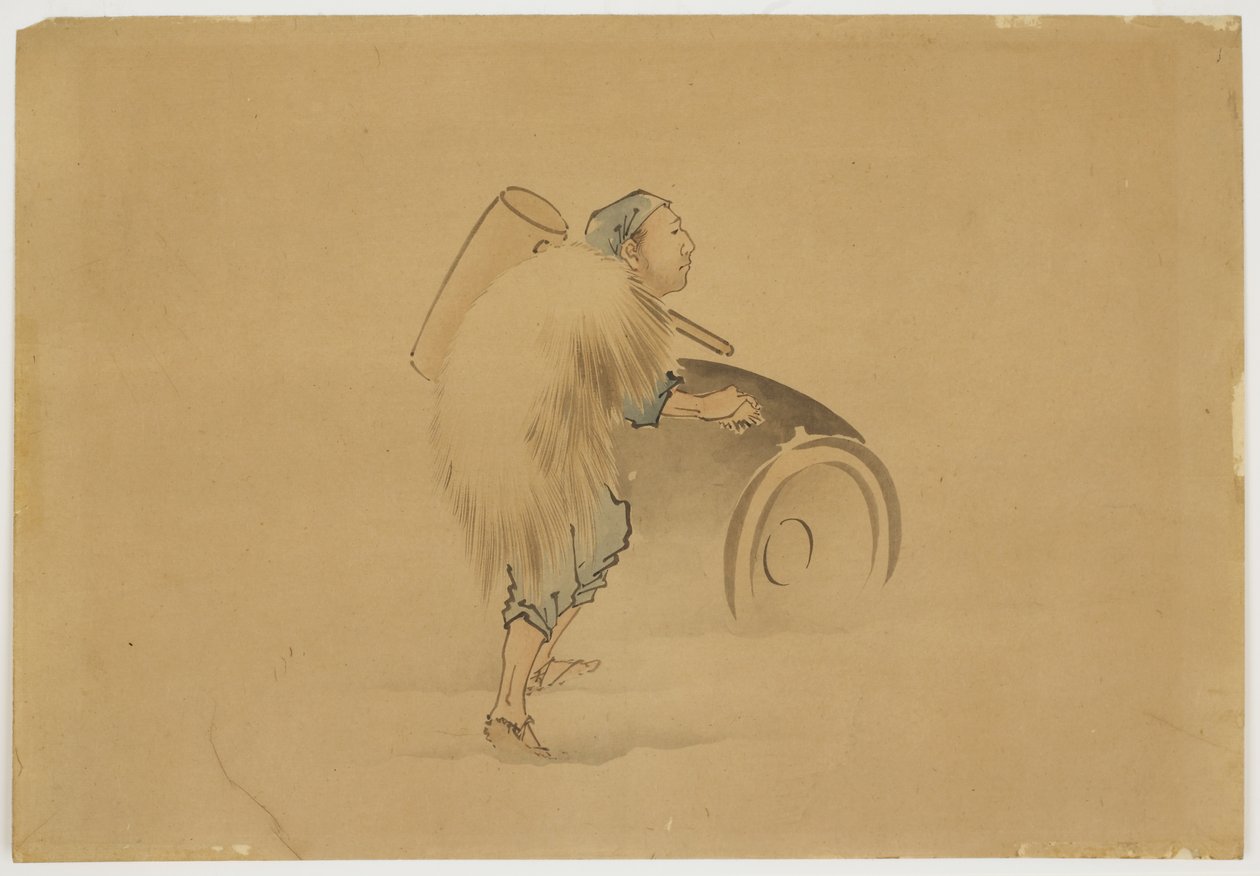 Człowiek z toczącą się lufą pobijaka, ok. 1850 (atrament i kolor na papierze) autorstwa Katsushika (school of) Hokusai