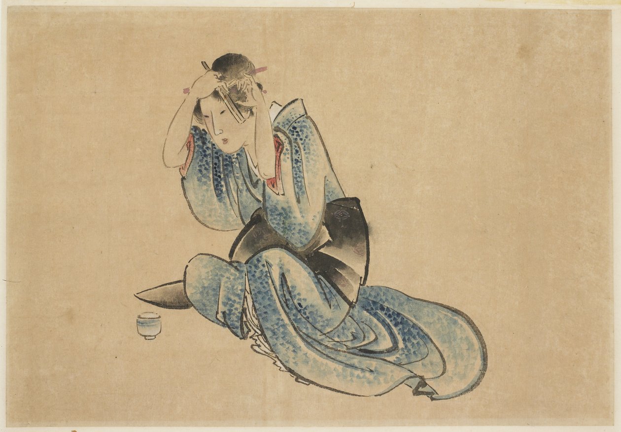 Siedząca pani w toalecie autorstwa Katsushika (school of) Hokusai