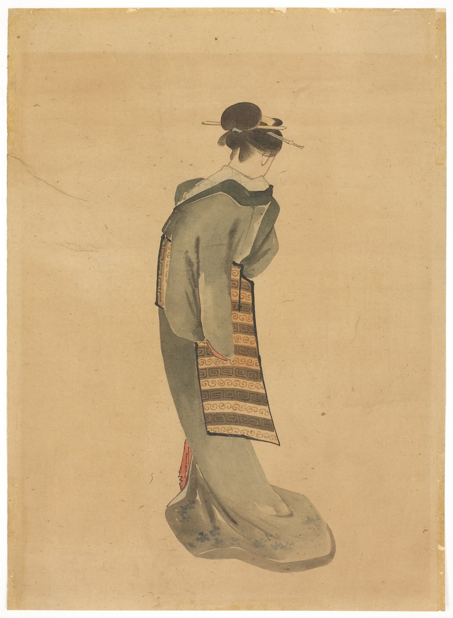 Stojąca piękność (widok z tyłu), ok. 1850 (tusz i kolor na papierze) autorstwa Katsushika (school of) Hokusai