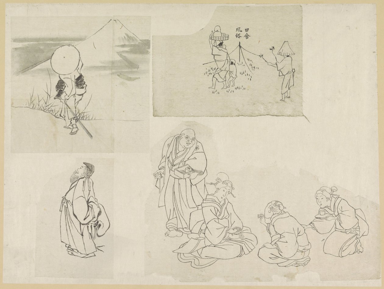 Cztery sceny z różnymi postaciami autorstwa Katsushika Hokusai (possibly)