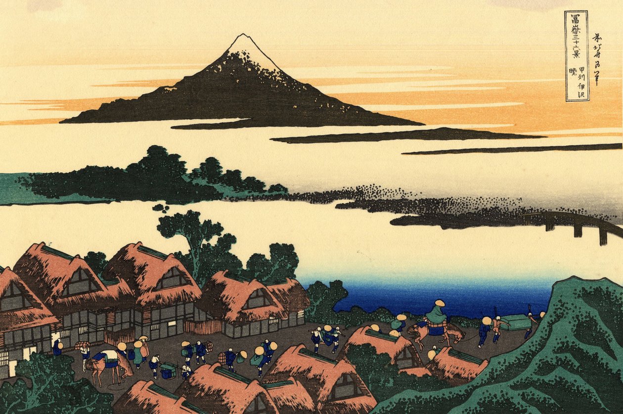 36 Widoki góry Fuji, Japonia: Świt w Isawa w prowincji Kai, Japonia - Rycina Katsushika Hokusai (1760-1849) (szkoła ukiyo-e) 1830-1833 Państwowe Muzeum Sztuk Pięknych im. Puszkina, Moskwa autorstwa Katsushika Hokusai