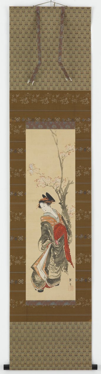 Kurtyzana pod wiśnią, koniec XVIII-początek XIX wieku. autorstwa Katsushika Hokusai