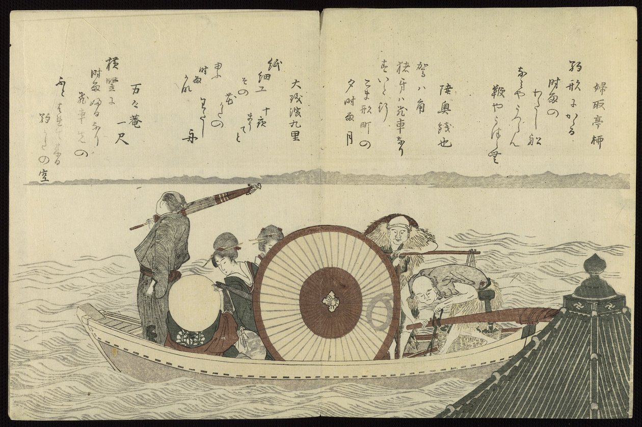 Prom na rzece Sumida z książki Birds of the Capital (Miyakodori) autorstwa Katsushika Hokusai