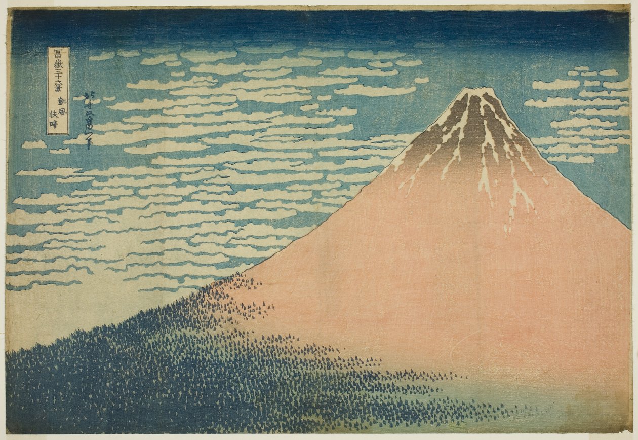 Łagodny wiatr w pogodny dzień (Gaifu kaisei), z serii „Trzydzieści sześć widoków na górę Fuji (Fugaku sanjurokkei)” autorstwa Katsushika Hokusai