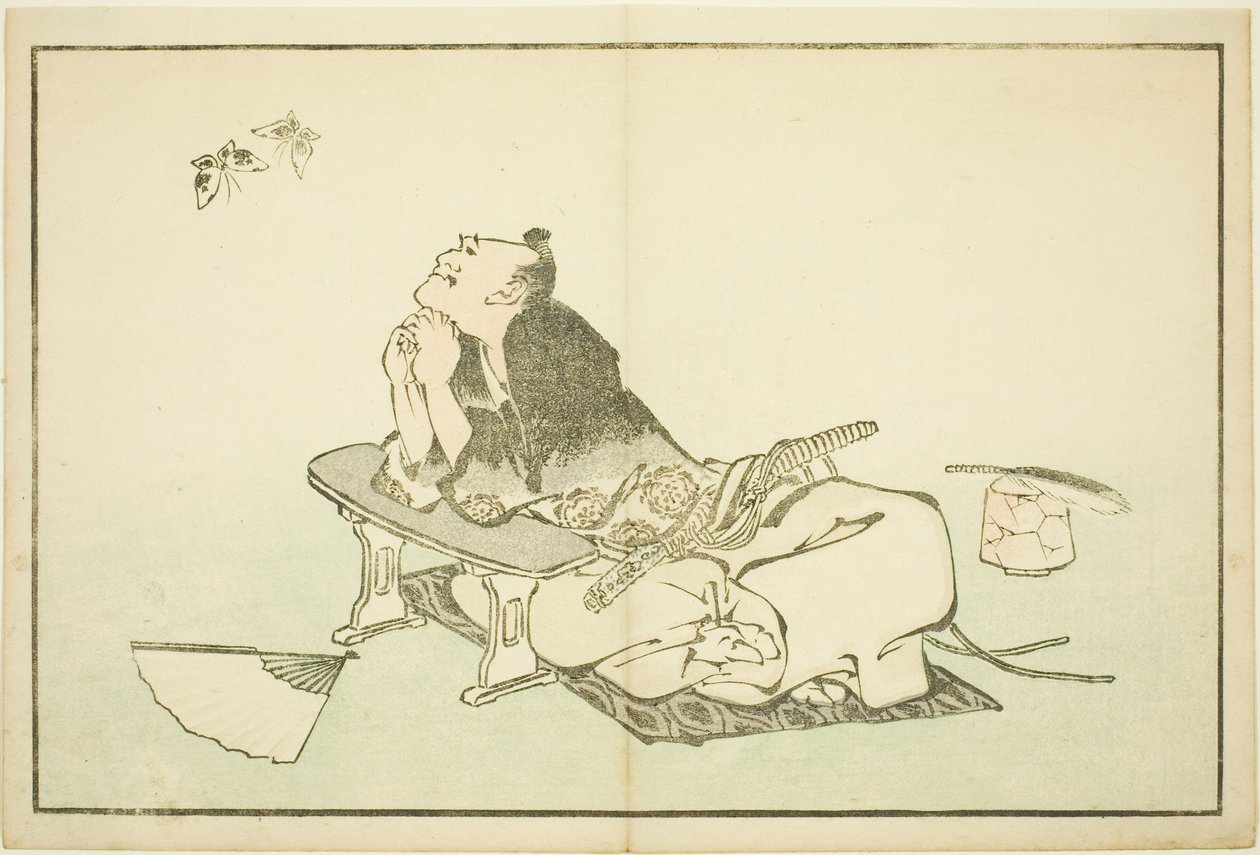 Filozof oglądający parę motyli, z Księgi obrazkowej realistycznych obrazów Hokusaia (Hokusai shashin gafu) autorstwa Katsushika Hokusai