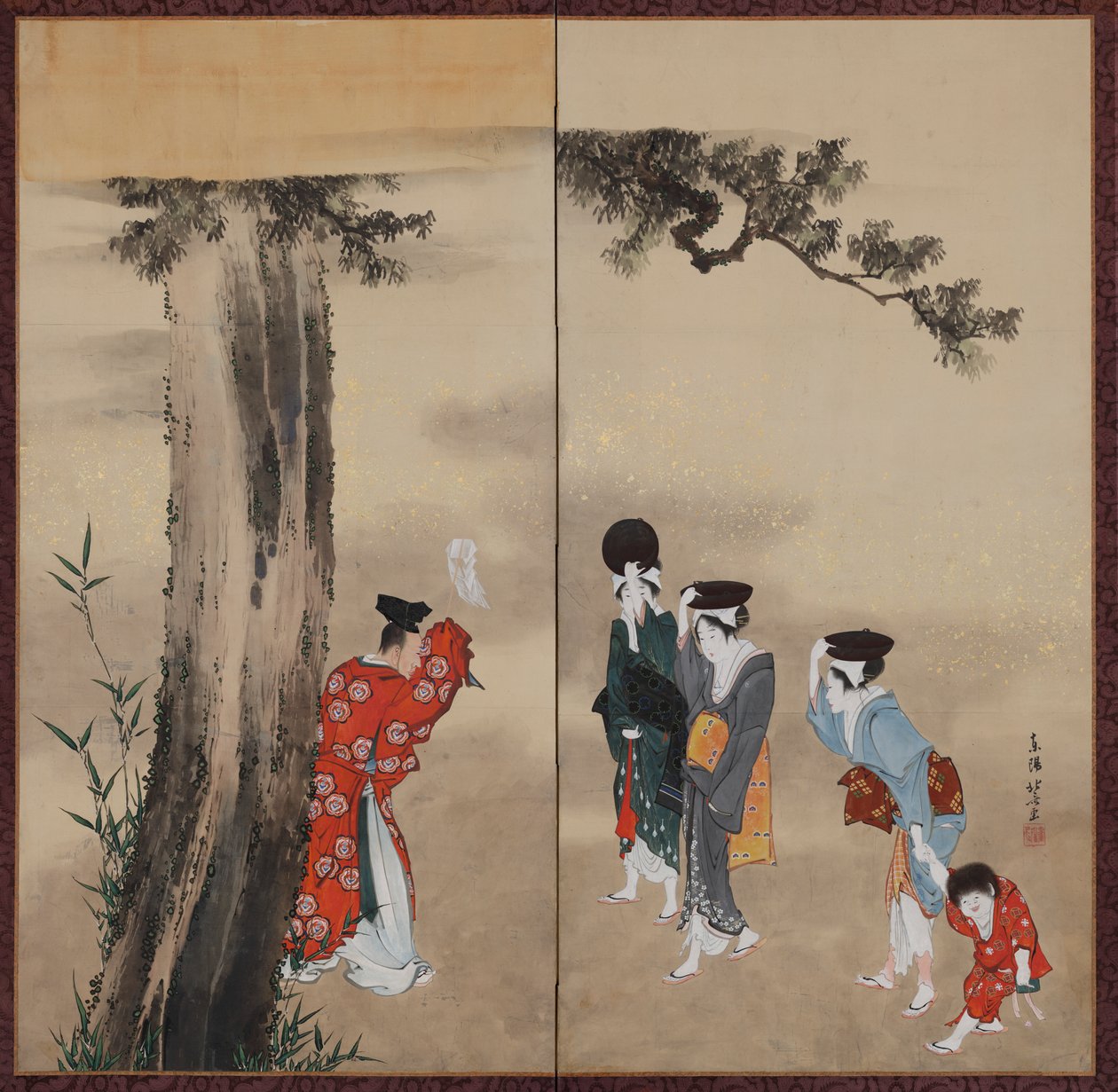 Ksiądz sintoizm, Trzy kobiety i dziecko, okres Edo, ca. 1799-1801. autorstwa Katsushika Hokusai