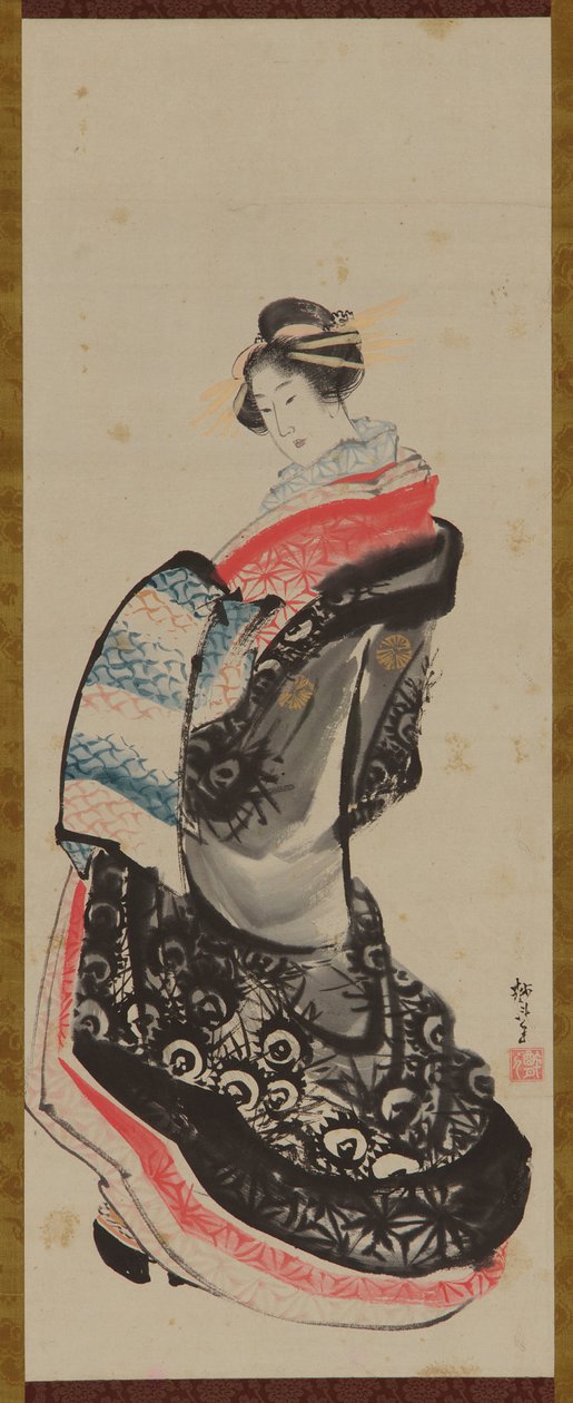 Stojąca kurtyzana, koniec XVIII i początek XIX wieku. autorstwa Katsushika Hokusai