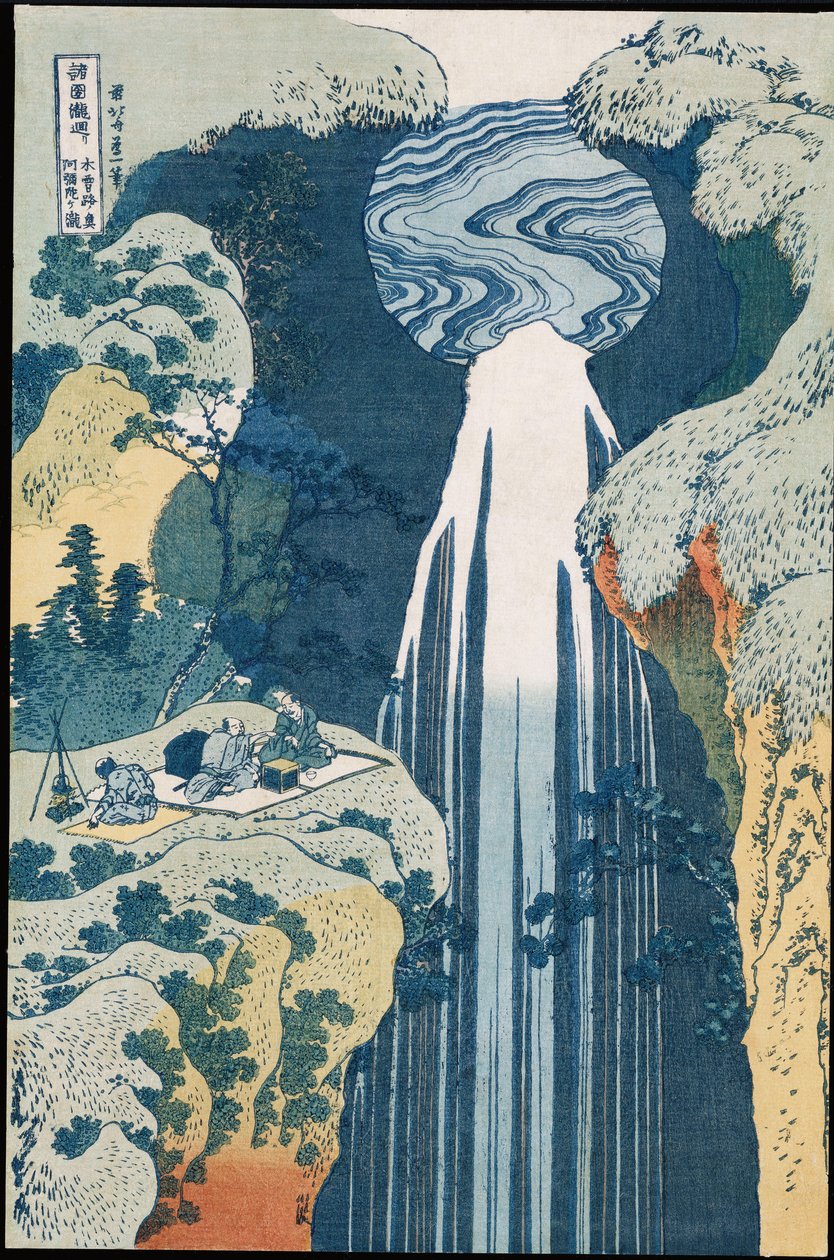 Wodospad Amida na autostradzie Kiso”, z serii „Podróż do wodospadów wszystkich prowincji” (kolorowy drzeworyt) autorstwa Katsushika Hokusai