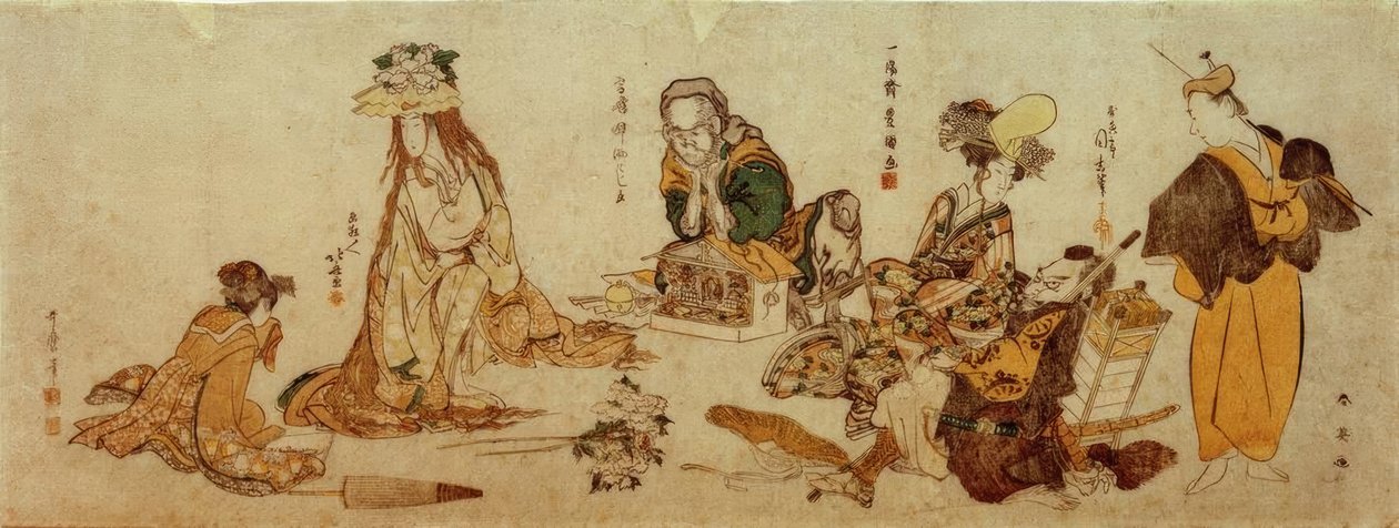 Aluzje do tańców kabuki autorstwa Katsushika Hokusai