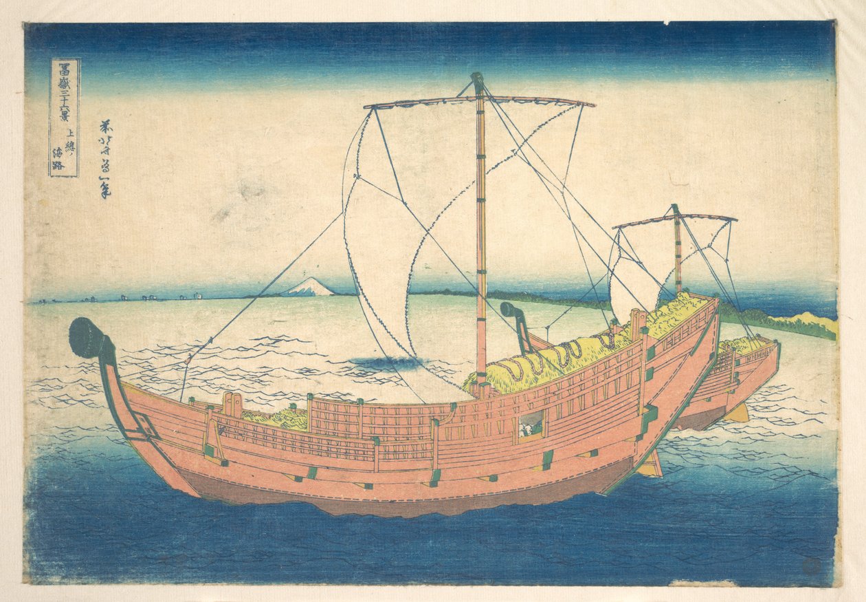 Na morzu u wybrzeży Kazusa (Kazusa no kairo), z cyklu „Trzydzieści sześć widoków góry Fuji” (Fugaku sanjūrokkei) autorstwa Katsushika Hokusai
