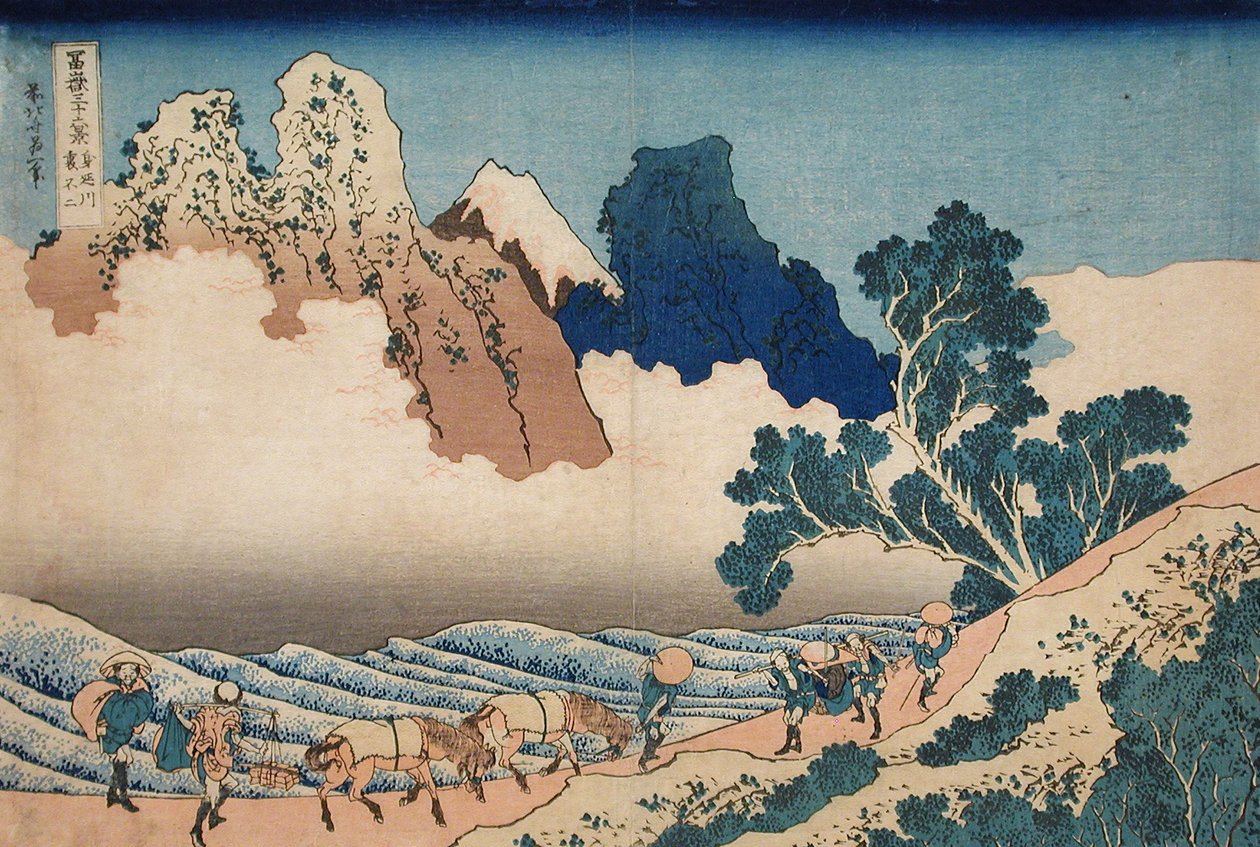 Widok na górę Fuji od tyłu z rzeki Minobu autorstwa Katsushika Hokusai
