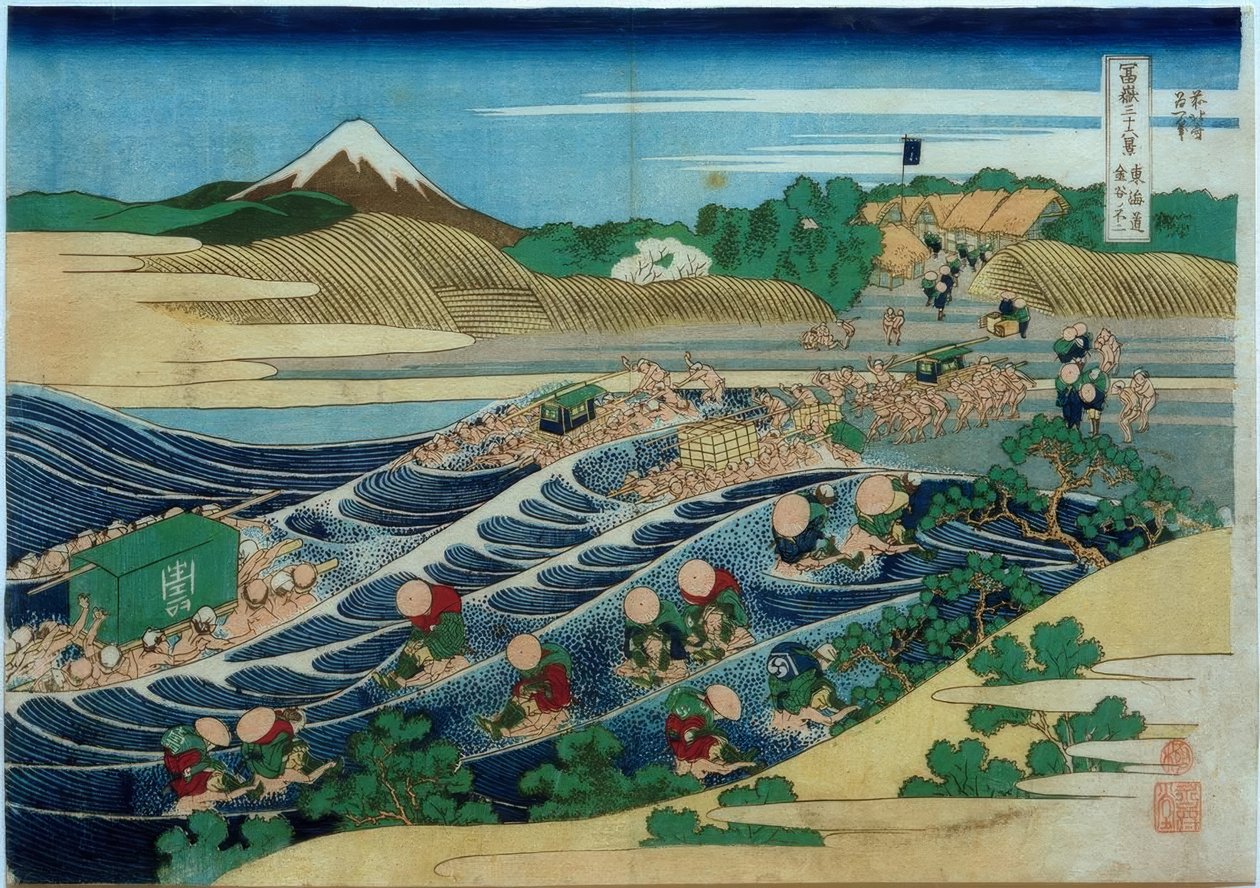 Góra Fuji, widziana z Kanaya na drodze Tôkaidô autorstwa Katsushika Hokusai