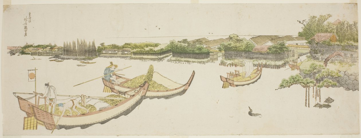 Łodzie przewożące ryż na rzece Sumida autorstwa Katsushika Hokusai