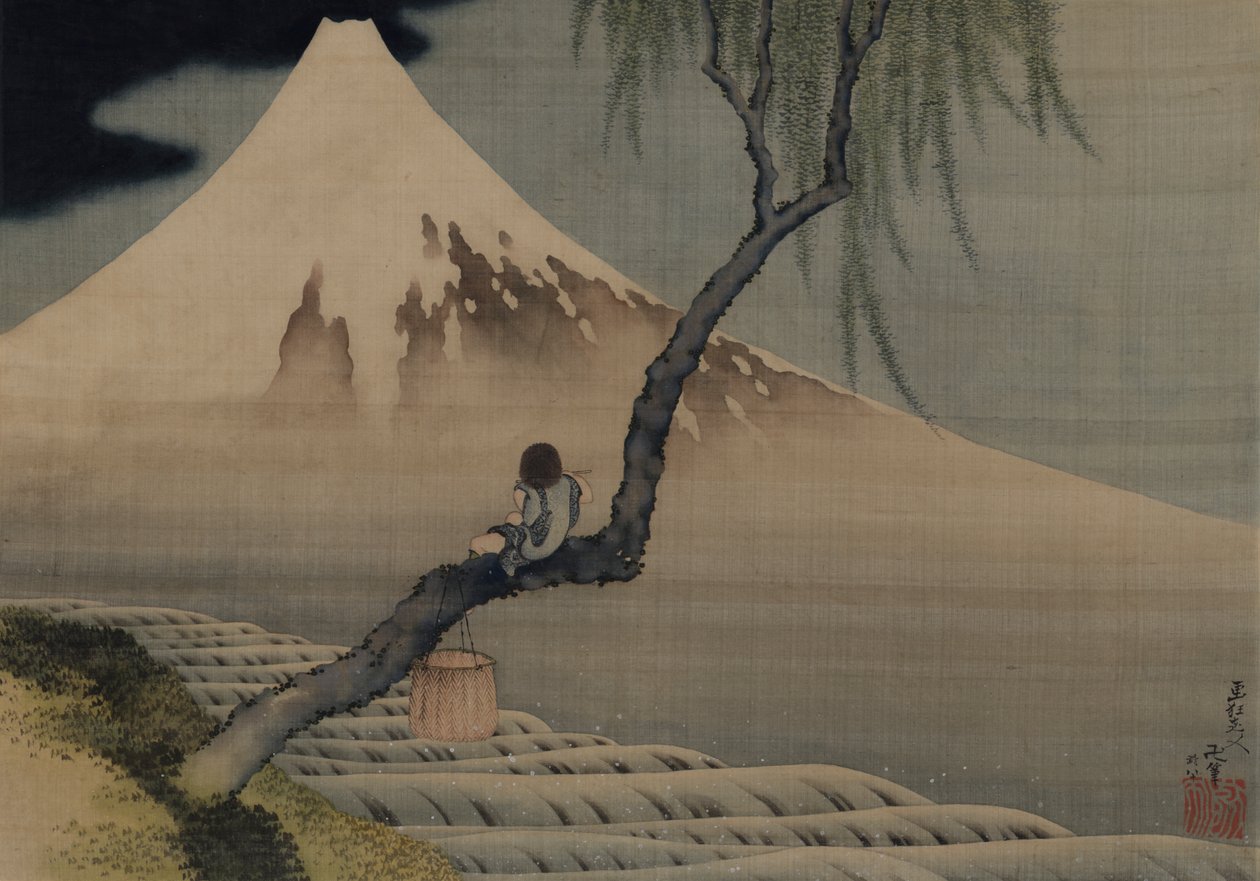 Chłopiec oglądający górę Fuji, 1839. autorstwa Katsushika Hokusai