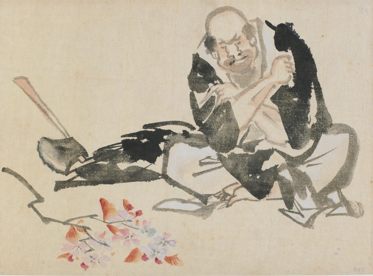Buddyjska alegoria księdza palącego gałązki wiśni, koniec XVIII – początek XIX wieku. autorstwa Katsushika Hokusai
