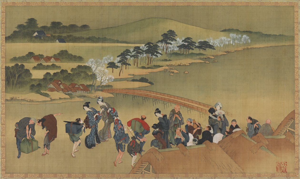 Oglądanie kwitnącej wiśni, koniec XVIII-początek XIX wieku. autorstwa Katsushika Hokusai