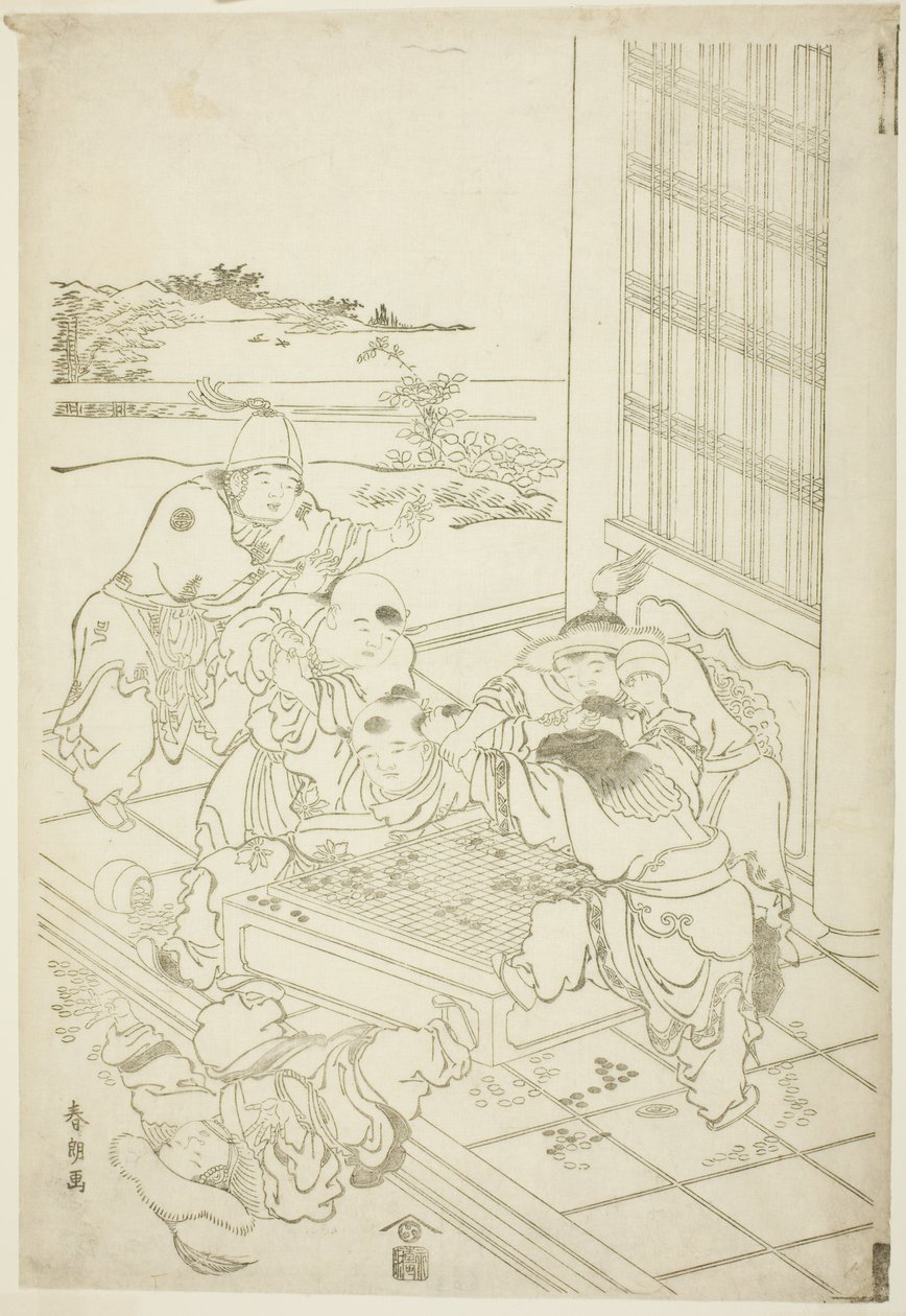 Chińscy i tatarscy chłopcy kłócą się o grę w Go autorstwa Katsushika Hokusai