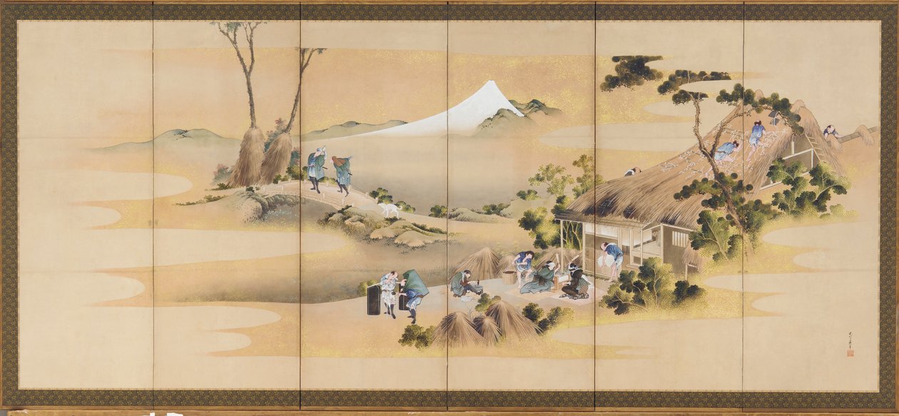 Sceny wiejskie i góra Fudżi, jedna z pary, okres Edo, ok. 1930 r. 1830-1832. autorstwa Katsushika Hokusai