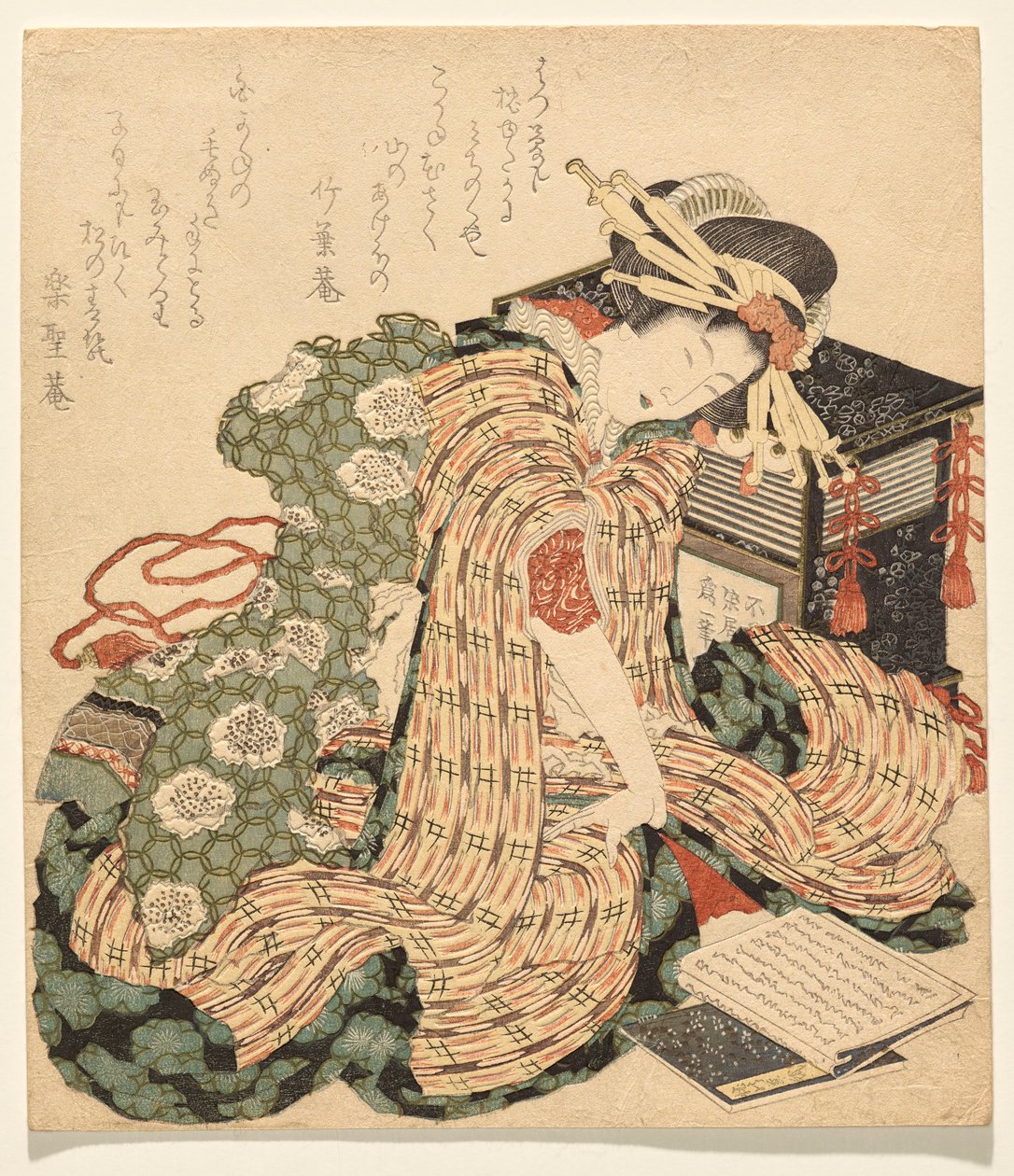Kurtyzana odpoczywa z kopią autorstwa Katsushika Hokusai