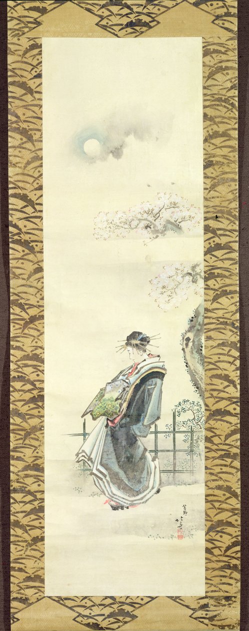 Kurtyzana na spacer (pióro i tusz z praniem na papierze) autorstwa Katsushika Hokusai