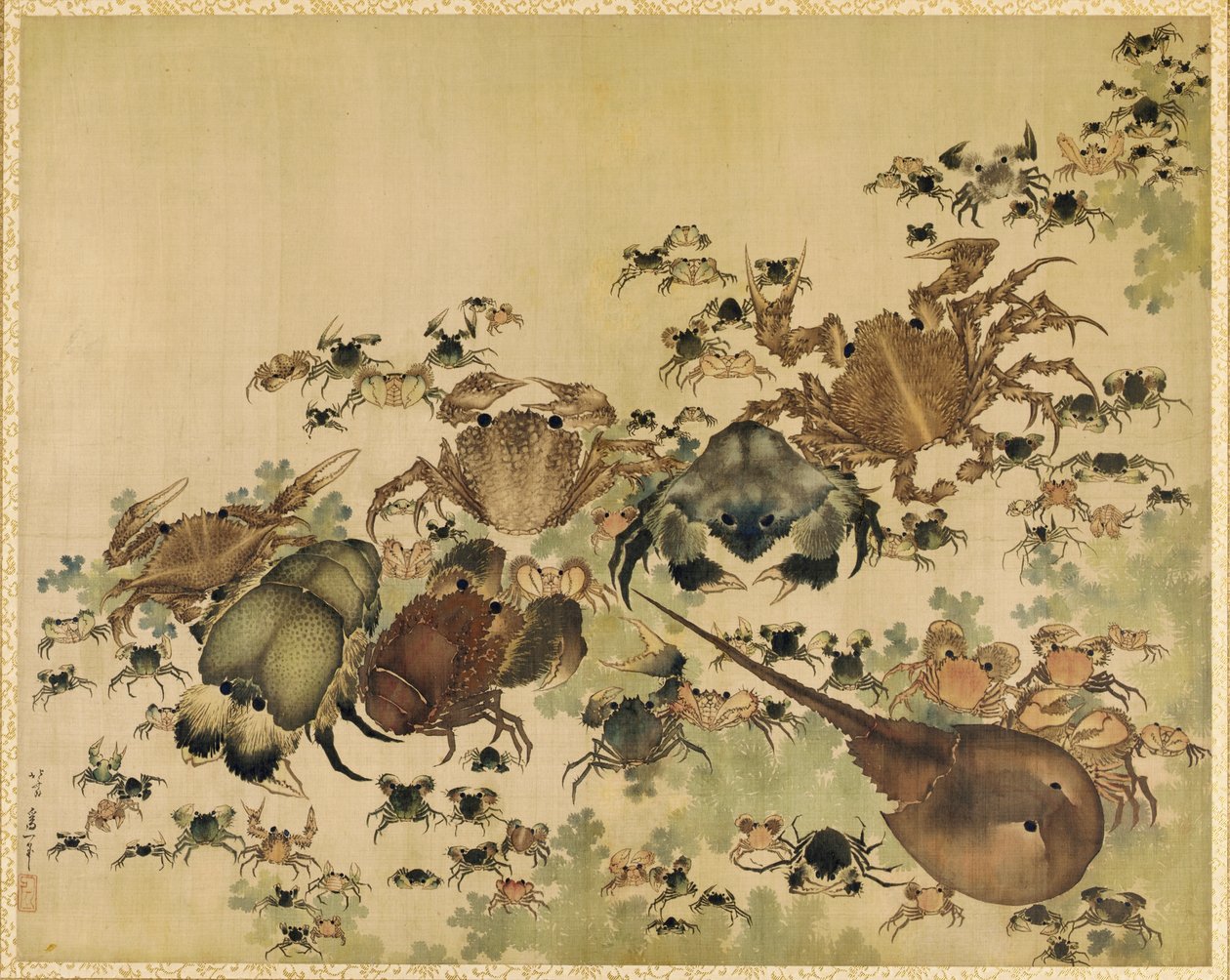 Skorupiaki, okres Edo ok. 1825 (atrament i kolor na jedwabiu) autorstwa Katsushika Hokusai