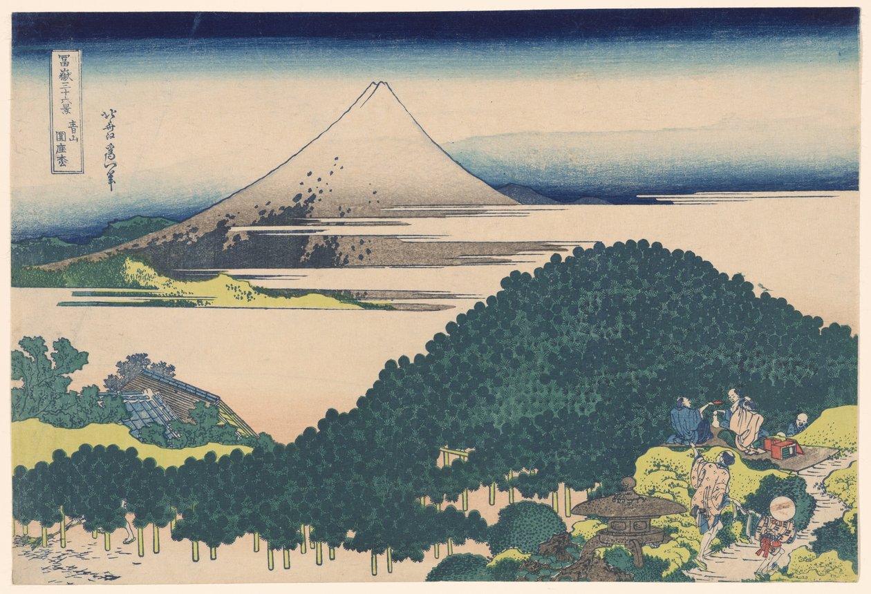 Poduszka Sosna w Aoyamie (Aoyama Enza no matsu), z serii „Trzydzieści sześć widoków na górę Fuji (Fugaku sanjurokkei)” autorstwa Katsushika Hokusai