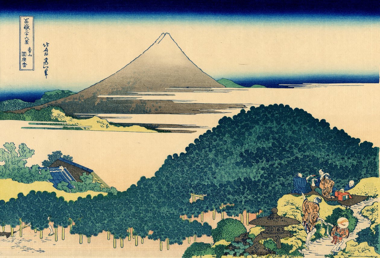 Poduszka sosnowa w Aoyama, Edo, ok.1830 (drewnodruk) autorstwa Katsushika Hokusai