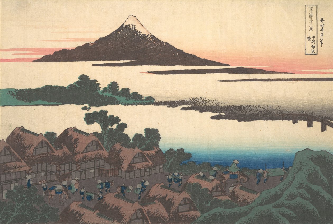 Świt w Isawa w prowincji Kai Koshu Isawa no akatsuki, z serii Thirty-six..., ca. 1830-32. autorstwa Katsushika Hokusai