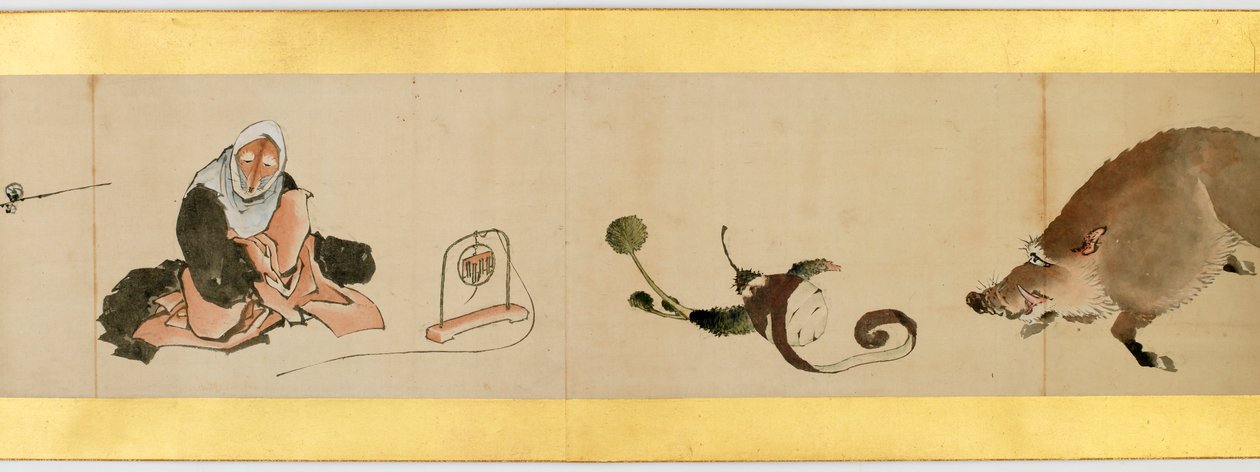 Szczegół ręcznego przewijania z różnymi obrazami, okres Edo, 1839 tusz i kolor na papierze autorstwa Katsushika Hokusai
