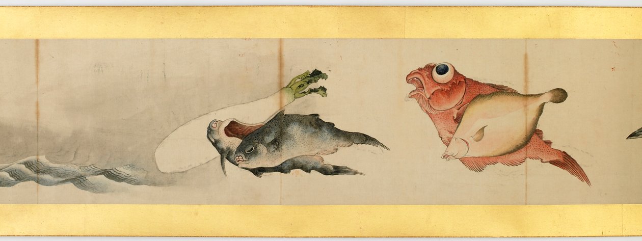 Szczegół ręcznego przewijania z różnymi obrazami, okres Edo, 1839 tusz i kolor na papierze autorstwa Katsushika Hokusai